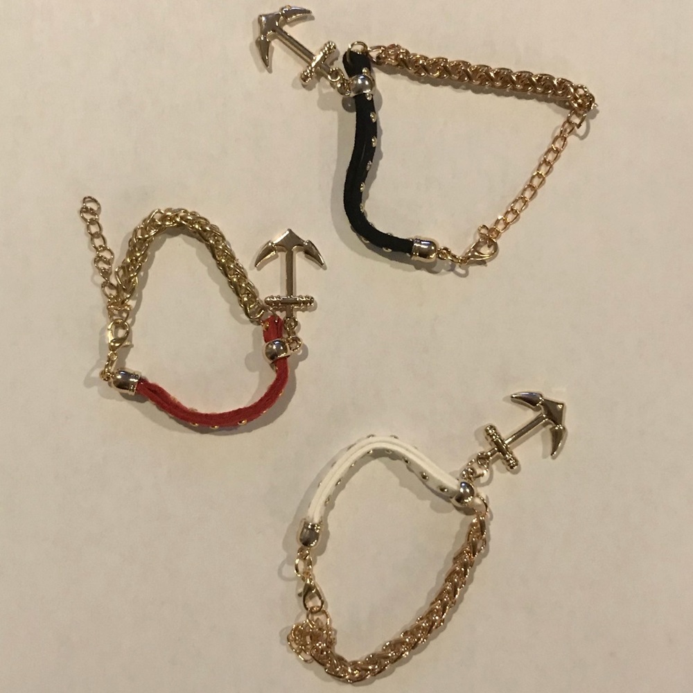 NEW White Red or Black Leather Chain Anchor Bracelet - Picture 5 of 5
